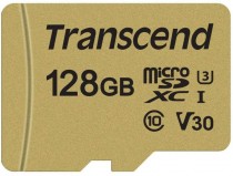 Карта памяти TRANSCEND 128 Гб, microSDXC, чтение: 95 Мб/с, запись: 60 Мб/с, V30, адаптер на SD, 500S (TS128GUSD500S)