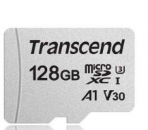 Карта памяти TRANSCEND 128 Гб, microSDXC, чтение: 95 Мб/с, запись: 45 Мб/с, V30, адаптер на SD (TS128GUSD300S-A)